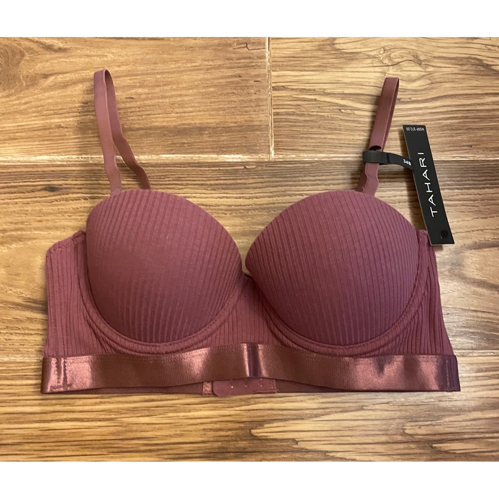Tahari Women Ribbed Push Up Underwire Bra Plum Mauve 34B NWT